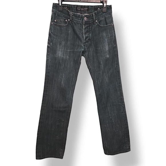 Affliction Dark Premium Ace Mens Distressed Button Fly Blue Jeans Sz 30 x 30 - Picture 1 of 9